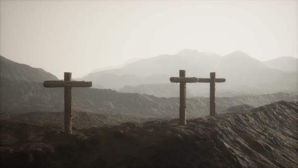 Wooden Crucifix Cross at Mountain