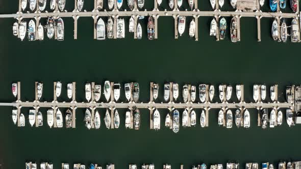 Aerial video of the Boats in Harbor Northern California Bodega Bay