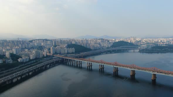 Korea Seoul City Oksu Dong Dongho Bridge Traffic