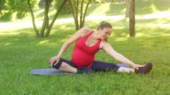 Pregnant Woman Stretching at the Grass