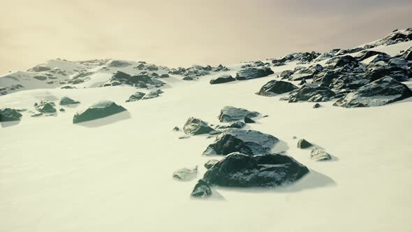 Lava Rock and Snow in Winter Time in Iceland