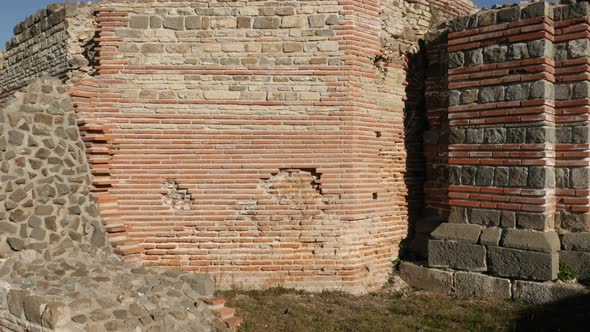 GAMZIGRAD, SERBIA - DECEMBER 25, 2017  Palace walls inside Felix Romuliana  built by Roman Emperor G