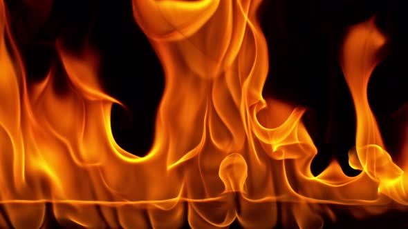 Fire Flames in 1000Fps Super Slow Motion Isolated on Black Background