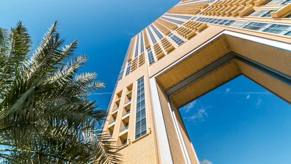 Luxurious Residence and Business Buildings with Arch Timelapse in Dubai Marina UAE