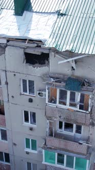 Vertical Video of a Residential Building Destroyed By the War in Ukraine