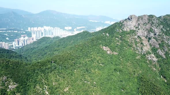 Lion rock mountain and building block in Hong Kong