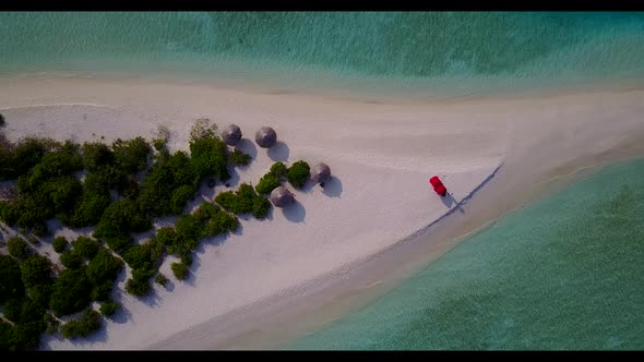 Aerial top view landscape of exotic resort beach voyage by clear water and white sandy background of