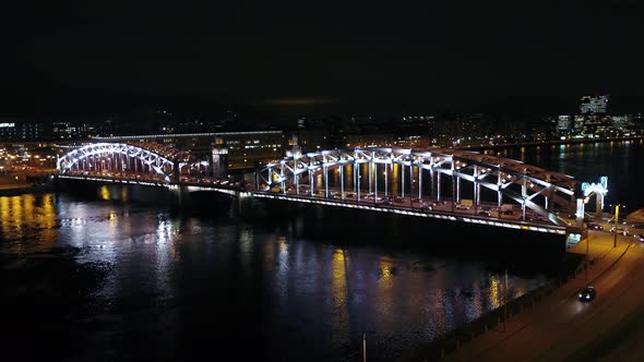 Bolsheokhtinsky bridge at night in St. Petersburg