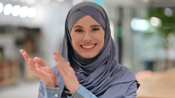 Appreciative Arab Woman Clapping Cheering