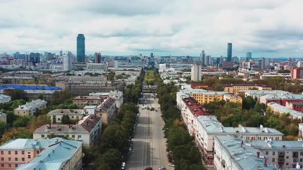 Aerial View of the Road with Traffic in the City Center