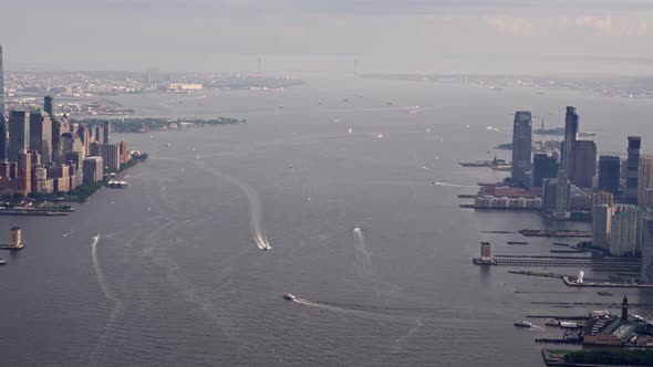 Aerial View of a New York Manhattan Filmed From a Helicopter