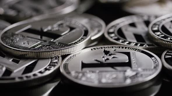 Rotating shot of Bitcoins