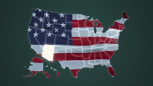 Arizona Federal State Blinking White Highlighted in Map of USA