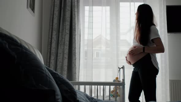 Pregnant Woman Stroking Belly Near Window Indoors
