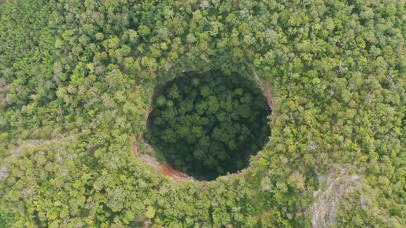 Aerial top view of Spirit Well Cave, Pang Mapha District, Mae Hong Son, Thailand. Tourist attraction