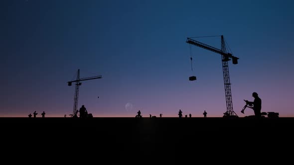 Construction Worker With Construction Cranes alt