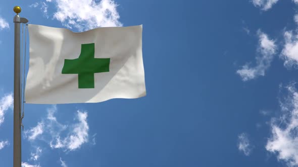 Green Cross Safety Japan Flag On Flagpole
