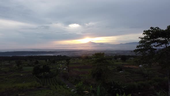 Aerial footage of morning drones with thick clouds