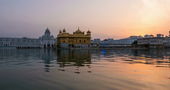 The Golden Temple at Amritsar, Punjab, India. Time lapse from dawn to sunrise