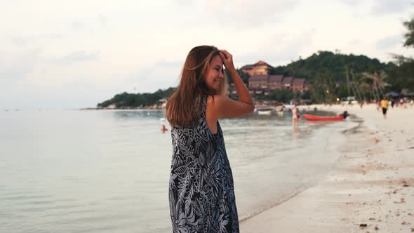 Follow Me Shot of Young Pretty Woman on Tropical Exotic Beach