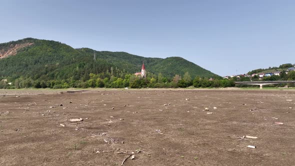 Aerial view of the dried up water reservoir Ružín in Slovakia