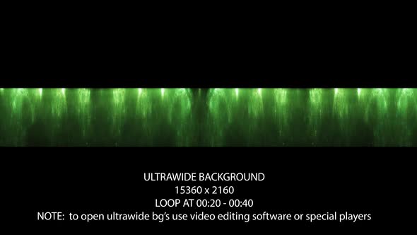 Magic Green Glow Particles Ultrawide Background