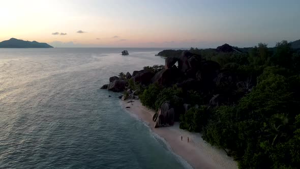 Anse Source d'Argent Beach La Digue Island Seyshelles Drone Aerial View of La Digue Seychelles Bird