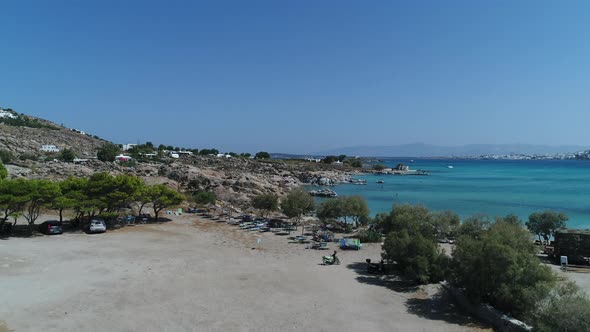 Kolimpithres beach on Paros island in the Cyclades in Greece viewed from the sky