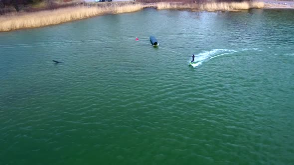 The Aerial View of the Surfer on the Bay Area in Helsinki Finland