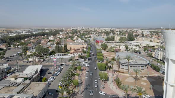 Aerial drone Entrance To Netivot City At The Morning