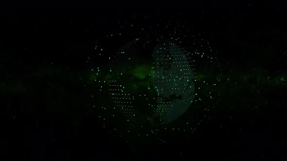 Digital earth rotating. Earth globe rotating with particle motion background.