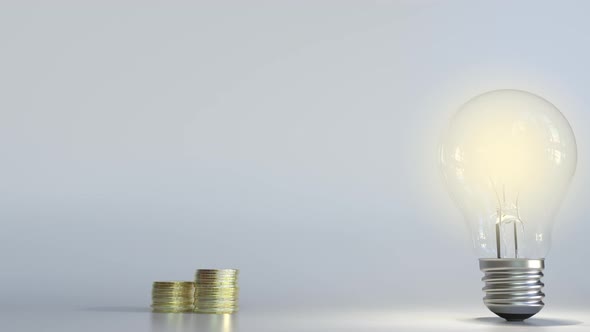 Increasing Graph Made of Coin Stacks and Light Bulb alt
