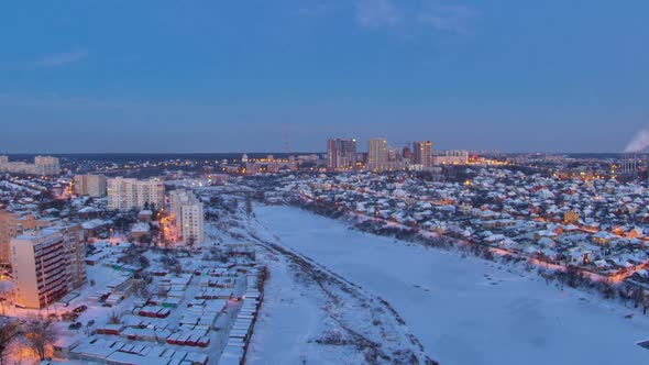 Kharkiv City From Above Day to Night Timelapse at Winter