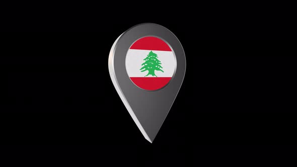 3d Animation Map Navigation Pointer With Lebanon Flag With Alpha Channel - 4K