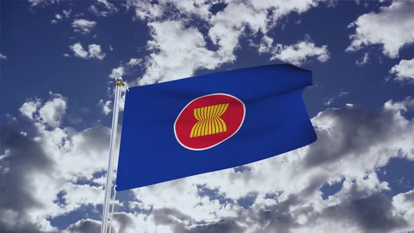 ASEAN Flag With Sky 4k