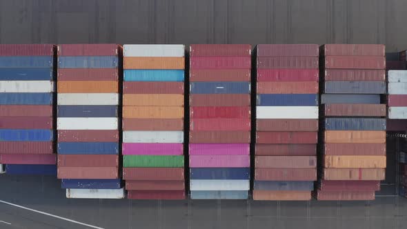 Top View Of Multicolored Containers At The Husky Terminal, Tacoma Port In Washington, United States.