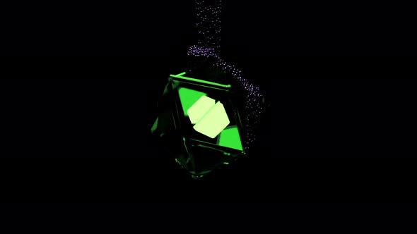 Abstract rotating glass transparent icosahedron figure