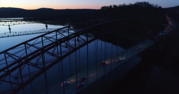 Aerial of a Bridge Over the New Croton Reservoir in Westchester NY