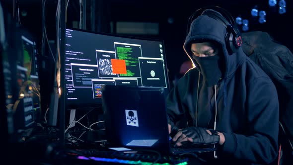 Male Hacker Working with Hacking Equipment, Close Up