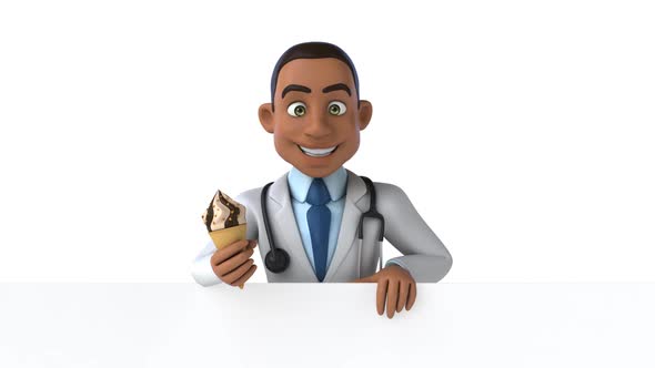 Fun 3D cartoon doctor with an Ice Cream