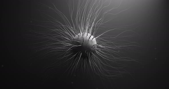 Generic microscopic cell. Microorganism with stylized strands. Pleomorphic virus. 3D render