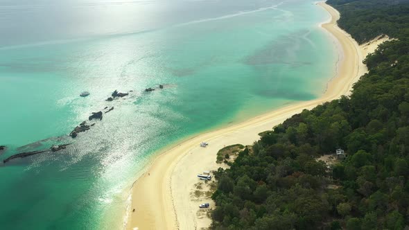 Beatuiful beach veiw over the Moreton Island shipwrecks , Queensland Australia, Drone footage