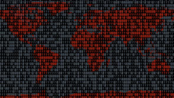 Binary code. Zeros and ones  in the form of a map of the world.