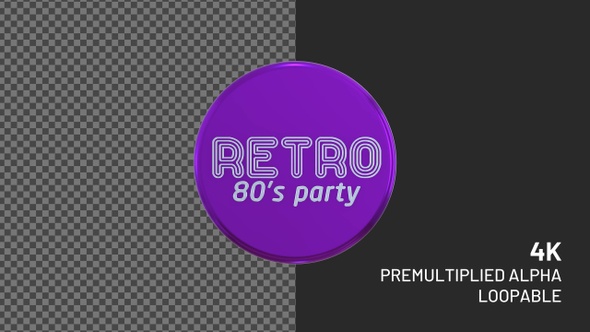 80s 80's Party Rotating Loopable Badge with Alpha Channel 4K