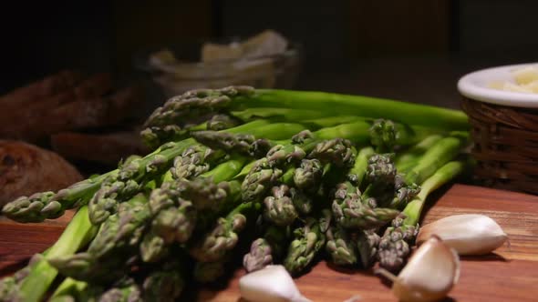 Bunch of Peeled Asparagus Stems with Garlic