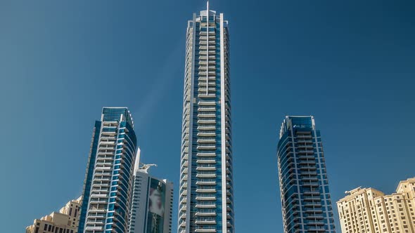 Close Up View of Dubai Marina Towers in Dubai at Day Time Timelapse Hyperlapse