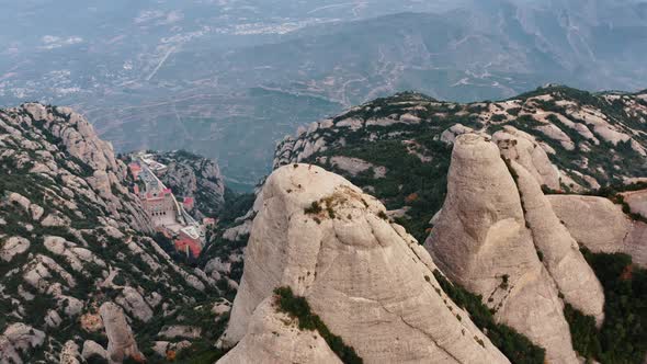 Aerial View of Mountain Montserrat with Santa Maria De Montserrat Monastery in Barcelona Catalonia