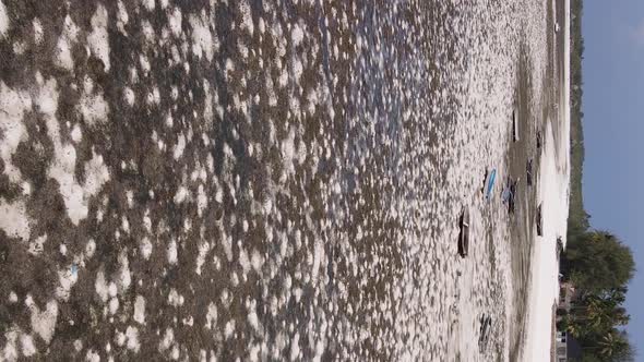 Vertical Video of Low Tide in the Ocean Near the Coast of Zanzibar Tanzania Aerial View