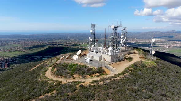 Aerial View of Telecommunication Antennas on the Top of Mountain