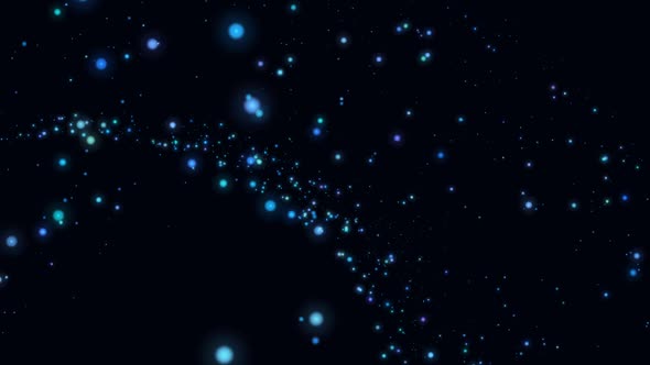 Animation of blue glowing spots of light twinkling and moving in hypnotic motion on black background alt